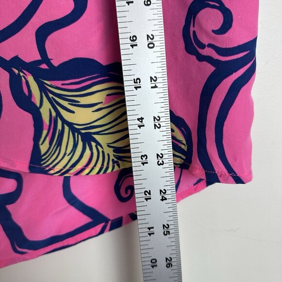Lilly Pulitzer Women's Tank Top Size L 100% Silk Pink Zip Back Leaf Print - Picture 8 of 8